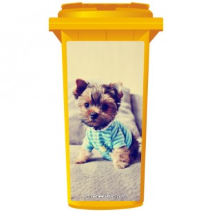 Yorkie Dog In A Striped Top Wheelie Bin Sticker Panel